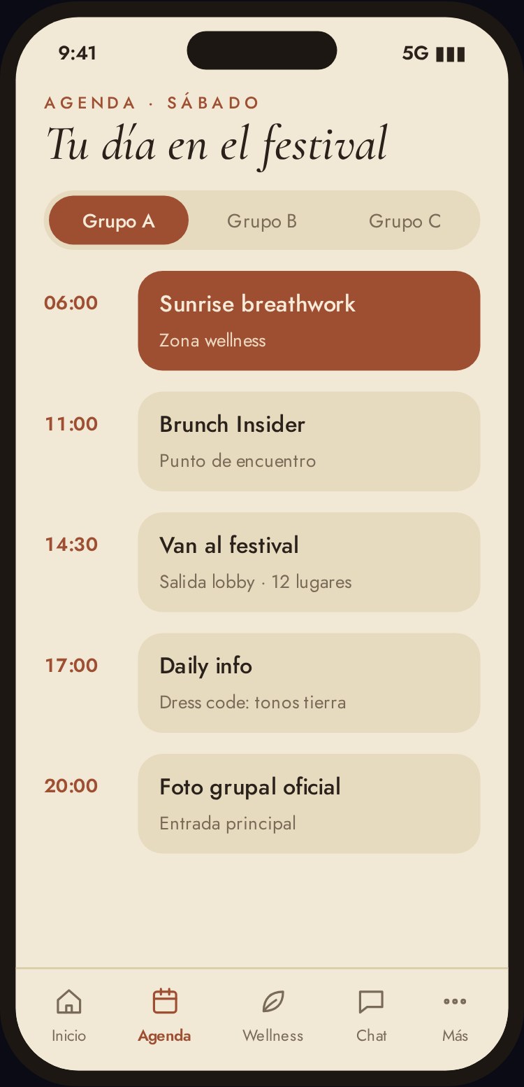Pantalla de agenda por grupo
